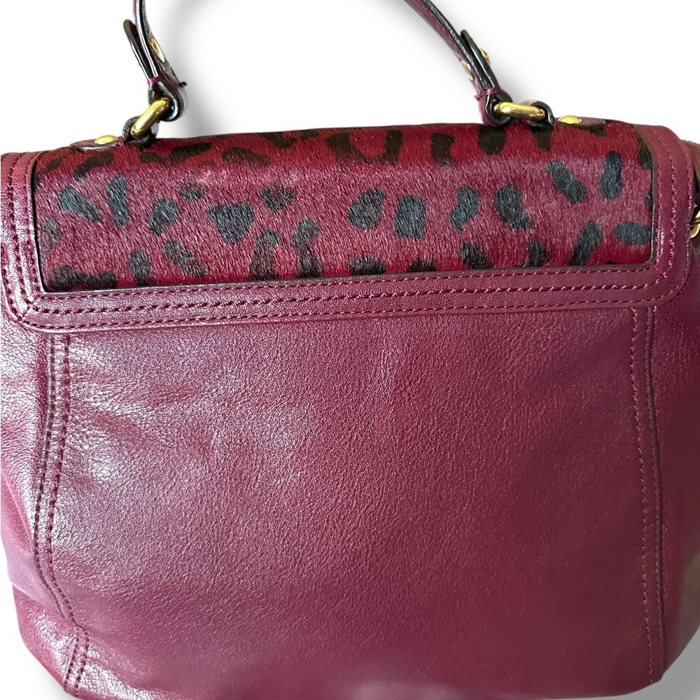 Coach Park Hair Calf Turnlock Flap Satchel Bag Leopard Oxblood Burgundy 2013 - Picture 2 of 11